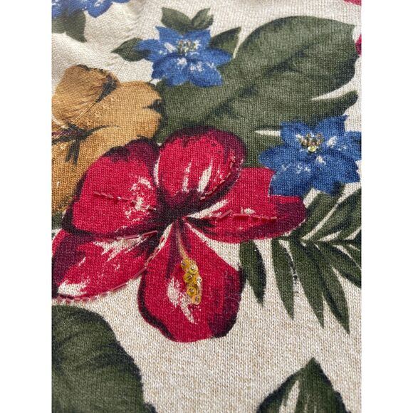 Alfred Dunner Women's Tropical Print Cotton blend size Large Beaded Top - Picture 4 of 8